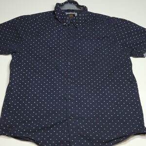 Lee Premium Select Men's Short Sleeve Button Up Shirt Stretch, Navy Blue L